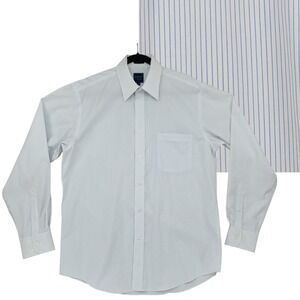 Haspel Dress Shirt 15.5 34/35 M Men White Blue Striped Cotton Long Sleeve Button